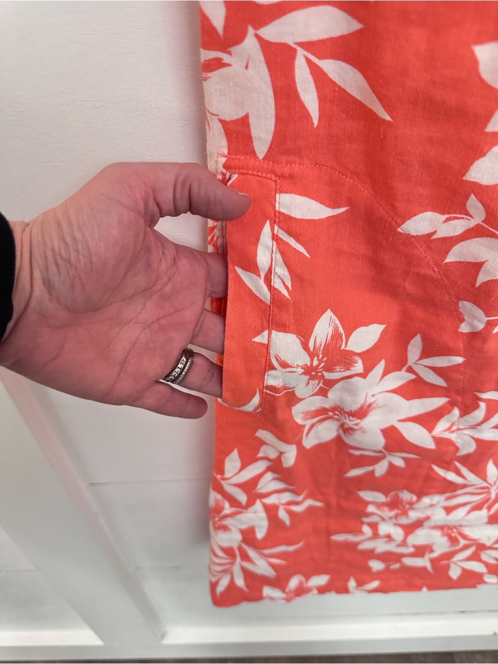 Tommy Bahama XS orange-white tropical floral linen button down sleeveless dress - Picture 4 of 12